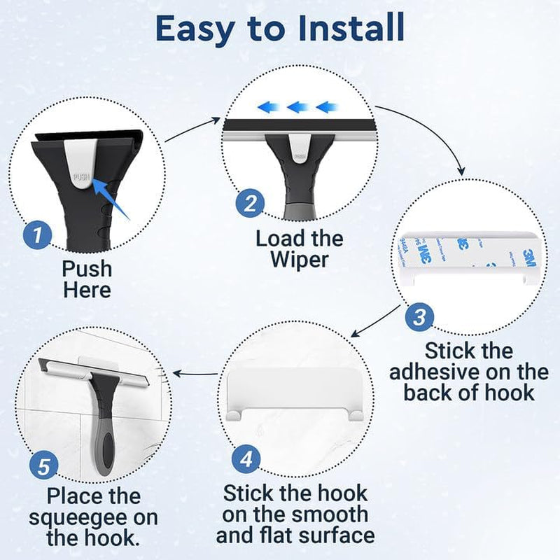 All-Purpose Silicone Shower Squeegee for Glass, Window, Door, Mirror, Car Windshield & Tile Wall, Portable Cleaner Tools, Includes One Hook & One Adhesive,10 Inches (Black)