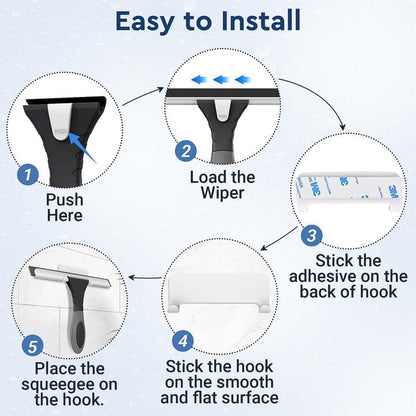 All-Purpose Silicone Shower Squeegee for Glass, Window, Door, Mirror, Car Windshield & Tile Wall, Portable Cleaner Tools, Includes One Hook & One Adhesive,10 Inches (Black)