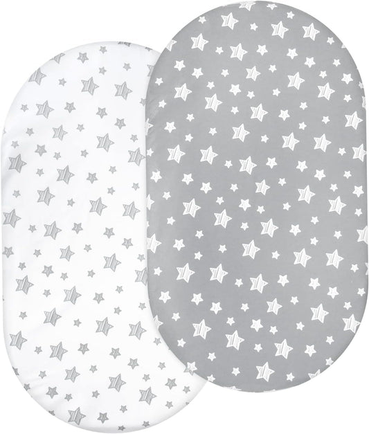 Bassinet Sheets 2 Pack, Fit for Halo Bassinet Swivel Sleeper, Universal Sheet for Rectangle, Oval, Hourglass Bassinet Mattress Flexible for Different Cradle, Grey&White