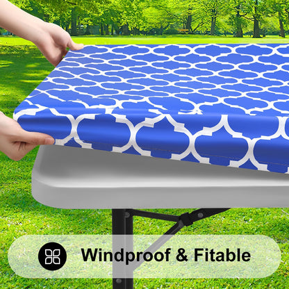 Waterproof Elastic Fitted Rectangle Picnic Table Cover for 6-Foot Tables, Wipeable Flannel-Backed Vinyl Protector for Indoor and Outdoor Use (Blue, 30x72 Inches)