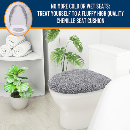 Soft Chenille Bathroom Toilet Lid Cover, Machine Washable Seat Covers, 17.5X15, Stays in Place Rubber Backing, Fits Most Round, Elongated and Oblong Lids, Accessories Decor, Gray