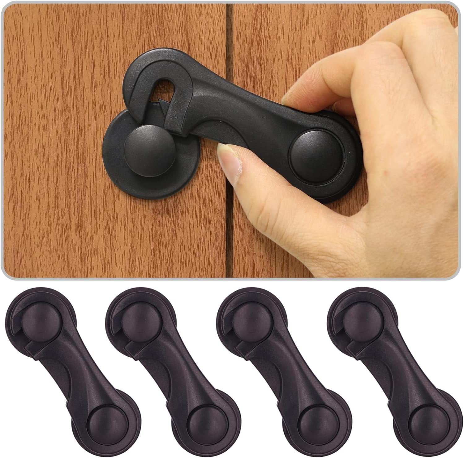 Child Safety Cabinet Locks - 4-Pack Childproof Latches with Adhesive for Drawers, Cupboards, Closets, and Pantry Doors, Featuring Baby-Proof Fridge Lock for Infant and Toddler Protection