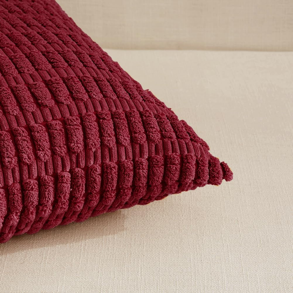 2 Packs Christmas Wine Red Decorative Throw Pillow Covers 18X18 Inch for Living Room Couch Bed Sofa, Modern Farmhouse Boho Home Decor, Soft Corduroy Burgundy Square Cushion Case 45X45 Cm