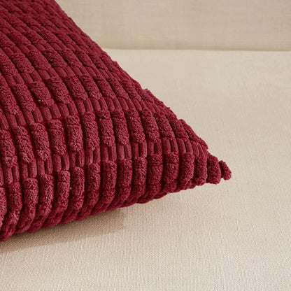 2 Packs Christmas Wine Red Decorative Throw Pillow Covers 18X18 Inch for Living Room Couch Bed Sofa, Modern Farmhouse Boho Home Decor, Soft Corduroy Burgundy Square Cushion Case 45X45 Cm