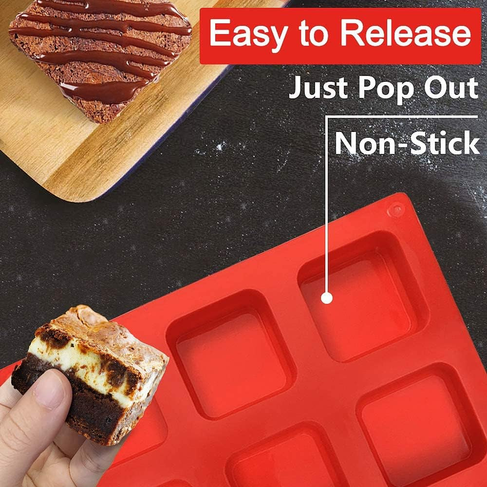 Silicone Brownie Pan, 9-Cavity Non-Stick Square Baking Pan, Perfect for Brownies, Cornbread, Muffin and Cakes, BPA Free and Dishwasher Safe