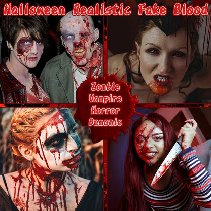 Halloween Fake Blood Makeup Kit, 3PCS Realistic Washable Costume Blood Set (1.69Oz Spray + 1.69Oz Dripping + 1.01Oz Coagulated ) for Zombie Vampire SFX, Dark Coagulated & Fresh Spray Effects