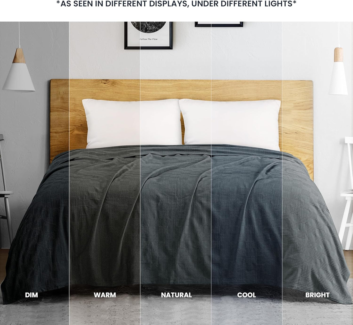 Smoke Gray 100% Cotton Blanket [Queen Size - 90X90 Inch] 350GSM Lightweight, Soft and Breathable Thermal Blanket for All Seasons