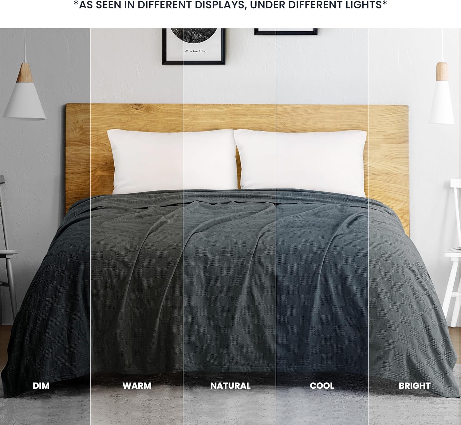 Smoke Gray 100% Cotton Blanket [Queen Size - 90X90 Inch] 350GSM Lightweight, Soft and Breathable Thermal Blanket for All Seasons
