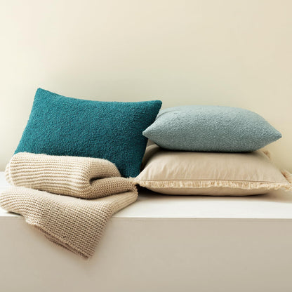 Textured Boucle Lumbar Throw Pillow Cover in Teal - Decorative Soft Cushion Case for Couch, Chair, and Bedroom - 12x20 Inch, Single Pack