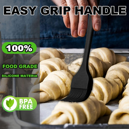 2 Pack Silicone Basting Pastry Brushes - Heat Resistant Brush with Soft Bristles, Hygienic One-Pieces Design, Marinade Brush Great in Baking for Spreading Oil Butter Sauce BBQ Grill (Black)