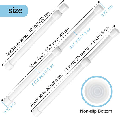 Spring Tension Rod,  Small Tension Rod, 5/8" Diameter No Drilling Expandable Short Tension Rods Spring Rods, Tension Rods for Closet, Cupboard, Hanging Clothes, White, 2 Pack (10-15.7 Inch)
