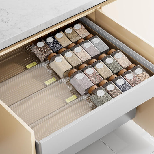 Spice Drawer Organizer, 8 Pack Clear Seasoning Organizer Rack, Kitchen Spice Rack Organizers for Drawer/Countertop (Jars Not Included, Expandable from 11" to 22" Wide)