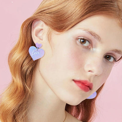 Pink Heart Earrings, Acrylic Lover Heart Dangle Earrings Lover Earrings Pink Earrings for Women Hoop Earrings Jewelry