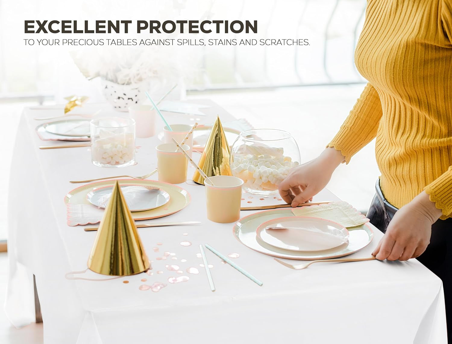 Plastic Table Cloth Disposable (12 Pack - 54X108 Inch) White Rectangle Tablecloth Waterproof Stain Resistant Party Table Cover