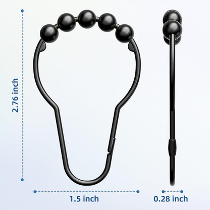 Shower Curtain Rings Hooks, Rust-Resistant Metal Shower Curtain Hooks for Bathroom Shower Rods Shower Hooks Shower Rings for Curtain - Set of 12, Matte Black