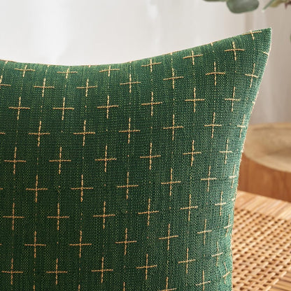 Pack of 2 Christmas Decorative Burlap Linen Throw Pillow Covers Modern Farmhouse Pillowcase Rustic Woven Textured Cushion Cover for Sofa Couch Bed 18X18 Inch Christmas Green