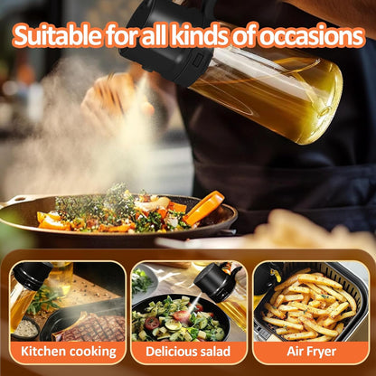 16Oz/470Ml Easy Refillable Oil Sprayer for Cooking, 2 in 1 Oil Dispenser for Kitchen and Oil Sprayer Bottle, Food-Grade Glass Oil Mister with Simple Open Design, Air Fryer,Bbq (Black)