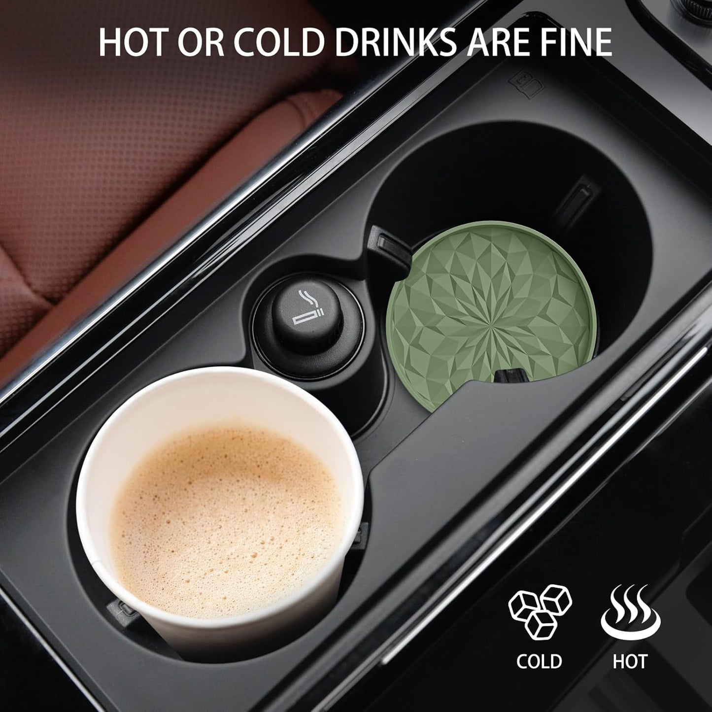 Car Coasters for Cup Holders [4 Pack] - 2.75In Silicone Auto Mug Mats - Universal Non-Slip Recessed Car Interior Accessoriesolive Green