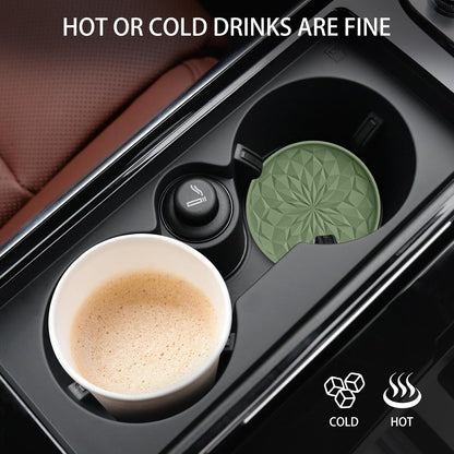 Car Coasters for Cup Holders [4 Pack] - 2.75In Silicone Auto Mug Mats - Universal Non-Slip Recessed Car Interior Accessoriesolive Green