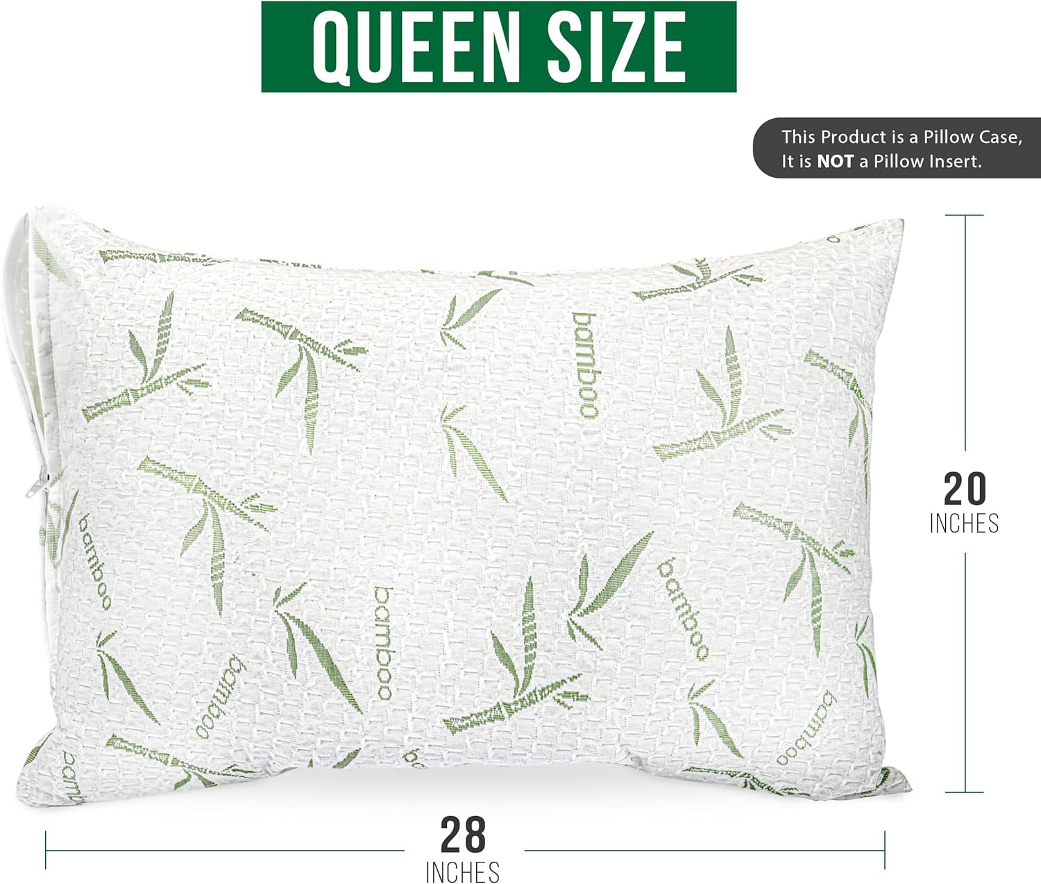 Waterproof Pillow Protectors with Zipper Queen Size (2 Pack), Soft and Cooling Bamboo Viscose Pillow Covers, Bed Bug Proof Pillow Encasements 20 X 28 Inches