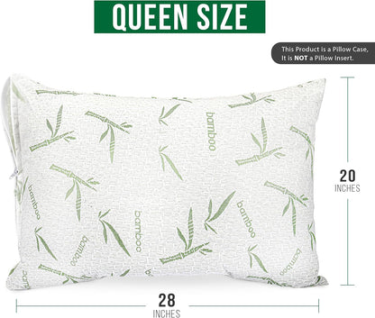 Waterproof Pillow Protectors with Zipper Queen Size (2 Pack), Soft and Cooling Bamboo Viscose Pillow Covers, Bed Bug Proof Pillow Encasements 20 X 28 Inches