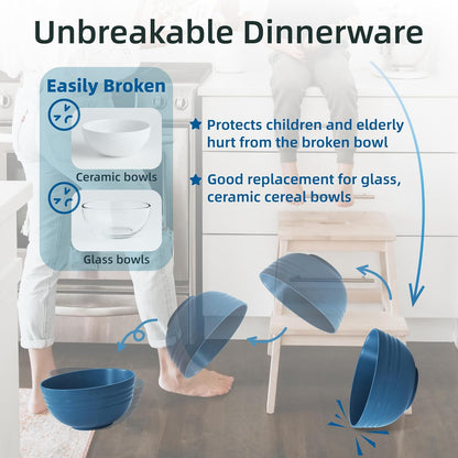 34 Oz Large Soup Bowls, 8 Pieces Deep Cereal Bowls, Unbreakable Color Kitchen Bowl for Oatmeal, Ramen, Dessert, Snack, Light Weight Bpa-Free Microwave Dishwasher Safe Bowls Set