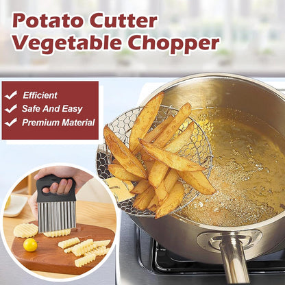 2 in 1 Crinkle Cutter with Peeler – Stainless Steel Wave Potato Cutter, Crinkle Cut French Fry Slicer for Veggies, Cucumber Slicer Wavy Chopper Vegetable Cutting, Vegetable Peeler for Kitchen