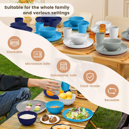 32-Piece Unbreakable Wheat Straw Dinnerware Set - Microwave and Dishwasher Safe Lightweight Plates and Bowls for Kitchen, Camping, and Parties - Island Series