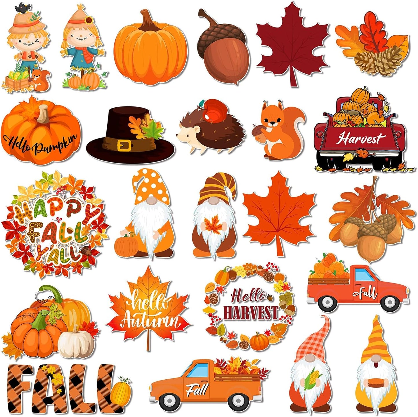 24-Piece Autumn-Themed Happy Fall Gnome and Pumpkin Refrigerator Magnets Set - Decorative Magnetic Stickers for Thanksgiving and Harvest Celebrations