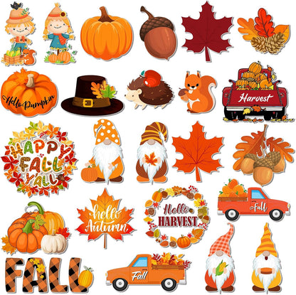 24-Piece Autumn-Themed Happy Fall Gnome and Pumpkin Refrigerator Magnets Set - Decorative Magnetic Stickers for Thanksgiving and Harvest Celebrations