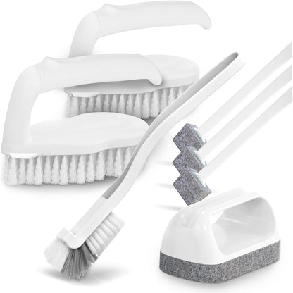 7 Pack Deep Cleaning Brush Set, Scrub Pads with Scraper Tip for Pool Walls, Bathroom, Grout, Floor, Tub, Shower and Kitchen Surface (White)