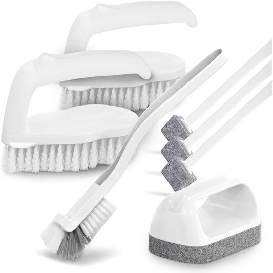 7 Pack Deep Cleaning Brush Set, Scrub Pads with Scraper Tip for Pool Walls, Bathroom, Grout, Floor, Tub, Shower and Kitchen Surface (White)