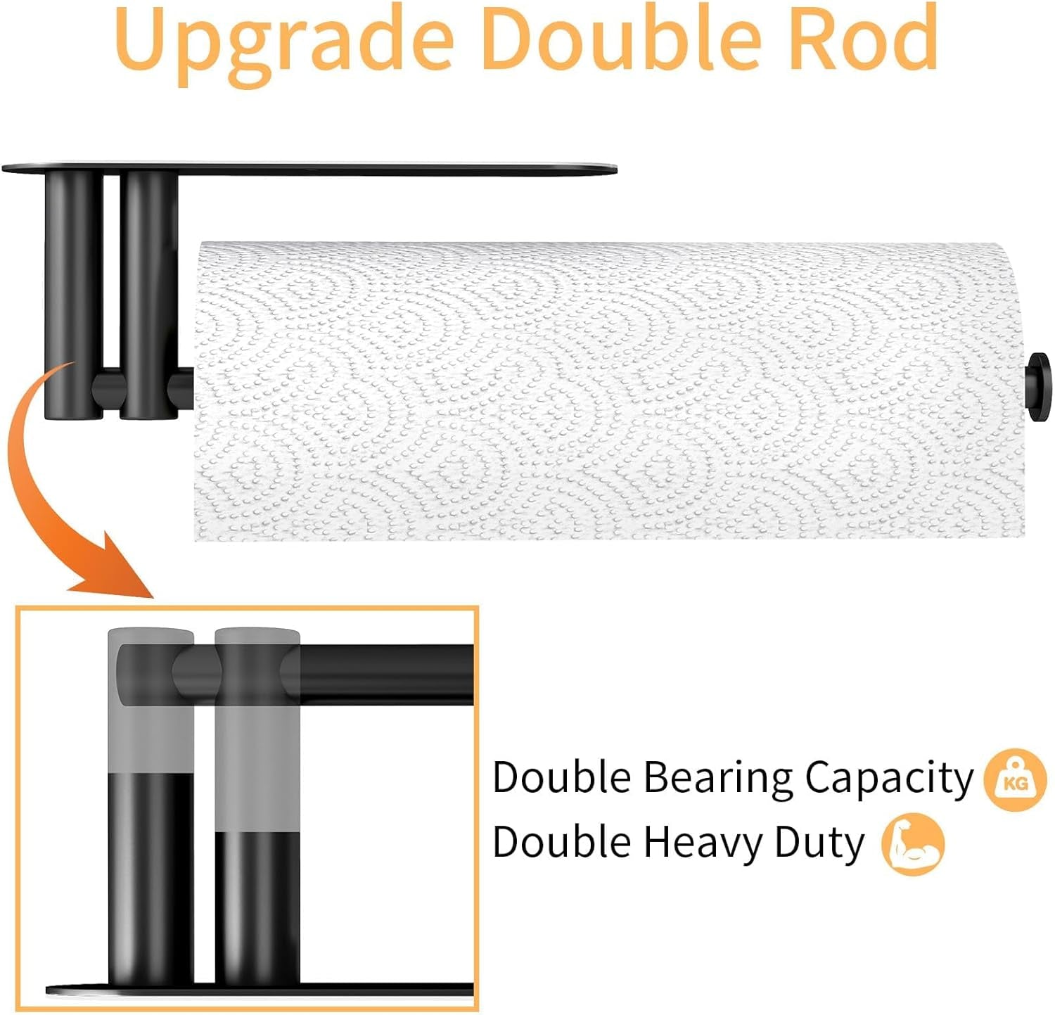 Paper Towel Holder under Cabinet, 13Inch Self-Adhesive or Wall Mount Paper Towel Holder for Kitchen, Bathroom, RV, Stainless Steel Black Paper Towel Holder under Counter or inside Cabinet