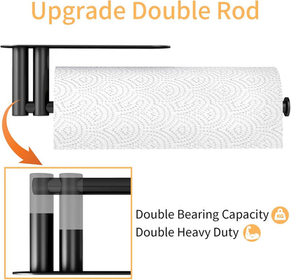 Paper Towel Holder under Cabinet, 13Inch Self-Adhesive or Wall Mount Paper Towel Holder for Kitchen, Bathroom, RV, Stainless Steel Black Paper Towel Holder under Counter or inside Cabinet