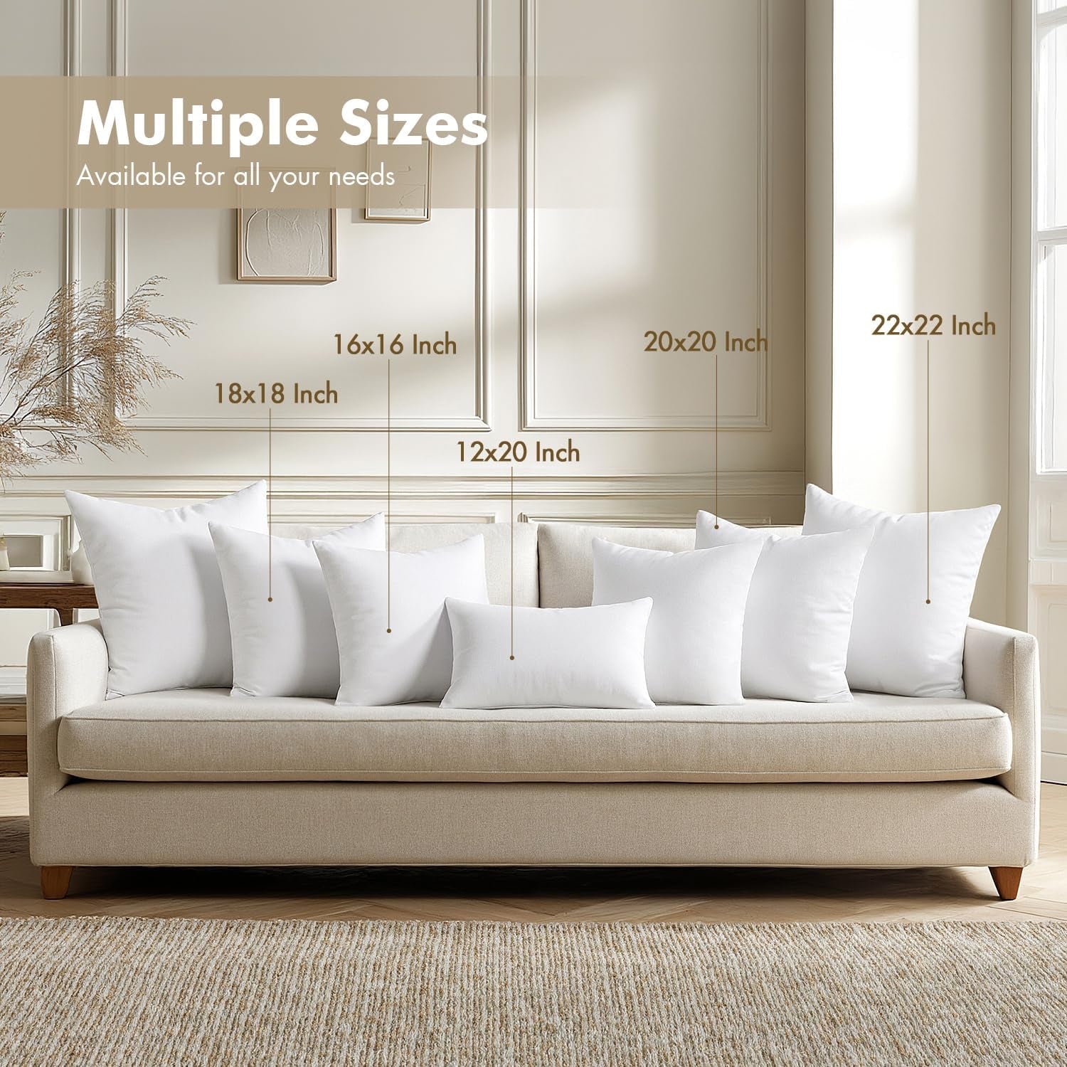Premium 18x18 Inch Throw Pillow Inserts, Pack of 4, Filled with 100% Virgin Microfiber for Bed, Couch, and Sofa