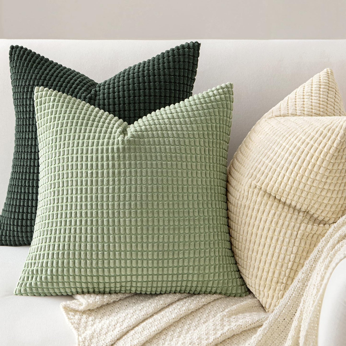 Pack of 2 Pillow Covers 18X18 Inch Granules Soft Corduroy Christmas Decorative Throw Pillow Covers for Couch Cushion Sofa Bedroom Living Room, Dark Green