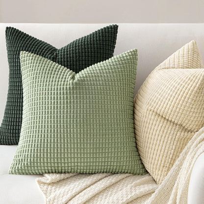 Pack of 2 Pillow Covers 18X18 Inch Granules Soft Corduroy Christmas Decorative Throw Pillow Covers for Couch Cushion Sofa Bedroom Living Room, Dark Green