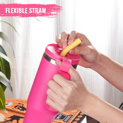 32Oz Water Bottle with Straw, Tumbler with Handle & Lid, Insulated Water Bottle with Straw Cover Cap, Travel Coffee Mug for Hot/Iced Water, Tea or Coffee, Bpa-Free, Cupholder Friendly, Passion Pink