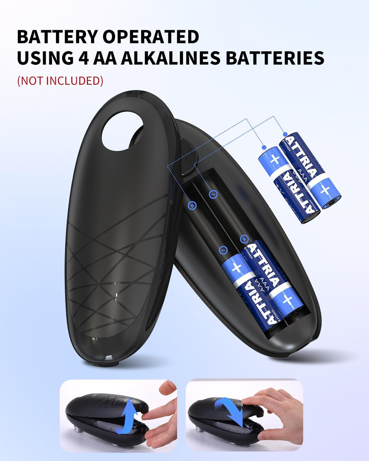 Electric Can Opener, One-Touch Automatic Can Opening with Smooth Edges, Food Safety Handheld Battery-Operated Can Opener for Kitchen and Seniors, Black