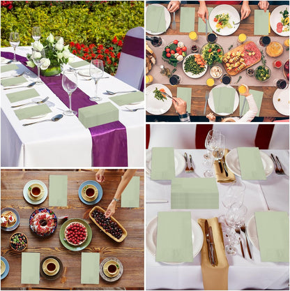 50Pcs Sage Green Disposable Paper Napkins,Decorative Dinner Cocktail Napkin Paper Hand Towels for Easter,Wedding,Birthday,Baby Shower Party Decorations and Supplies,7.9X4.3