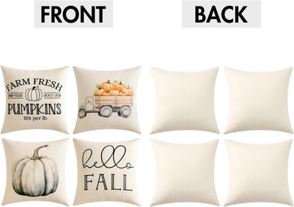 Fall White Pumpkin Throw Pillow Covers 18X18 Inch Thanksgiving Harvest Decorations Cushion Cases for Autumn Sofa Couch Set of 4