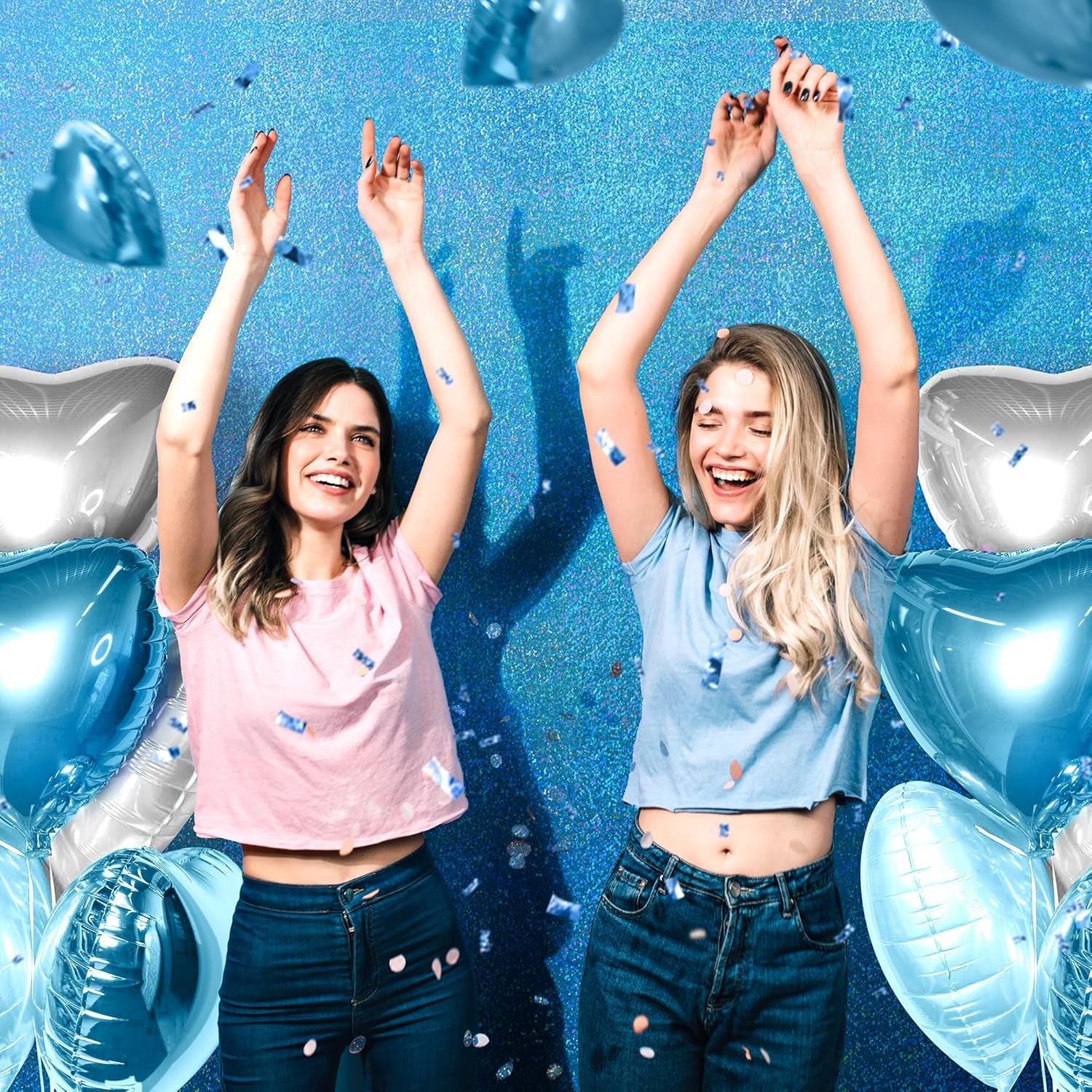 Light Blue Holographic Tablecloth 40" x 108" - Iridescent Plastic Table Cover for Valentine's Day, Birthday Celebrations, Baby Showers, and Bachelorette Parties in Hot Pink