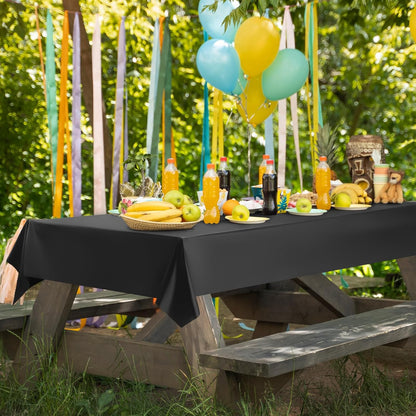 Set of 2 Black Plastic Tablecloths with Metallic Matte Finish, 40" x 108", Ideal for Halloween, Graduation, Space, Scorpio Birthday Parties, and Anniversary Event Decorations