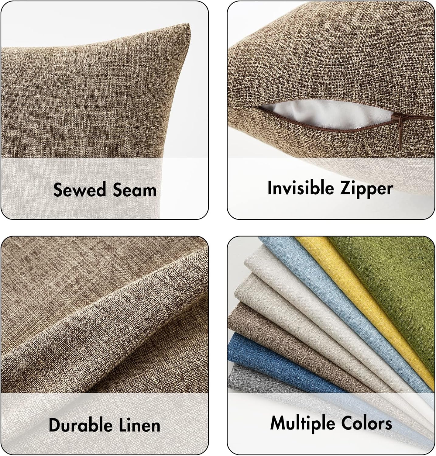 Set of 2 Decorative Linen Burlap Pillow Covers - Farmhouse Boho Accent Pillowcases for Sofa, Car, Couch, Bedroom, and Living Room Decor - 16x16 Inches, Brown