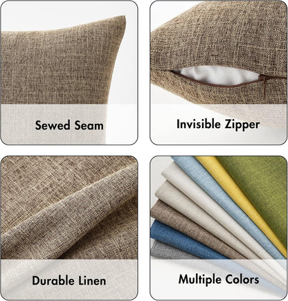 Pack of 2 Decorative Linen Burlap Pillow Covers Farmhouse Boho Accent Pillowcases for Sofa Car Couch Bedroom Living Room Decor 18X18 Inch Brown