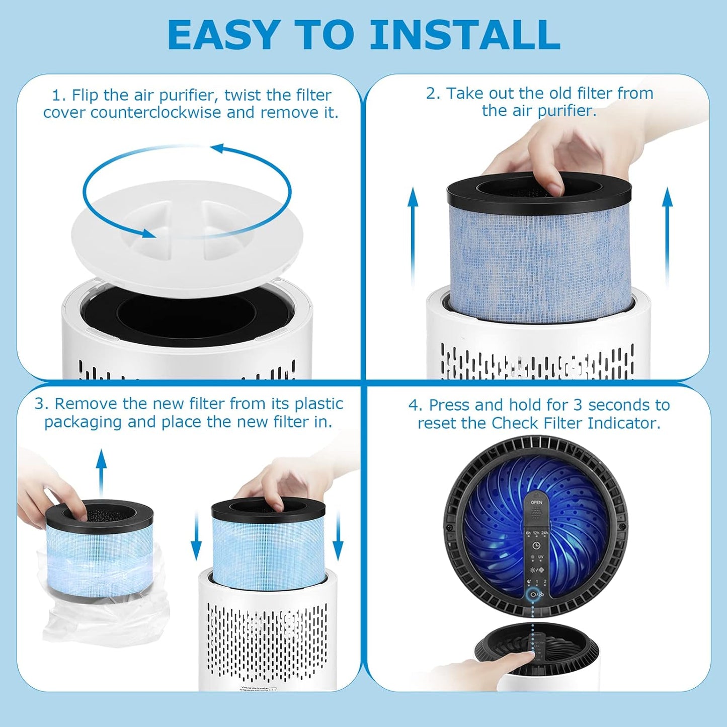 2 Pack MK-01 MK-06 TZ-K1 True HEPA Replacement Filter Compatible with MK-01 MK-06, Tolife TZ-K1, POMORON MJ001H, EPI081/EP1081 and Intelabe EPI080/EP1080 Air Purifier