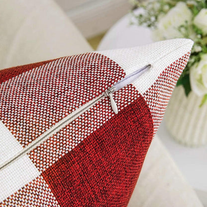 Pack of 2 Christmas Classic Farmhouse Buffalo Check Plaids Linen Soft Soild Decorative Square Porch Throw Pillow Covers Home Decor Cushion Case for Sofa Bedroom 18X18 Inch, White and Red