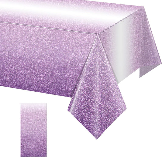 1 Pack Ombre Purple Plastic Tablecloth for Parties, Gradient Pastel Purple Disposable Tablecloths for Rectangle Tables, Sprinkle Table Cover for Wedding Birthday Anniversary Party, 54 X 108Inch