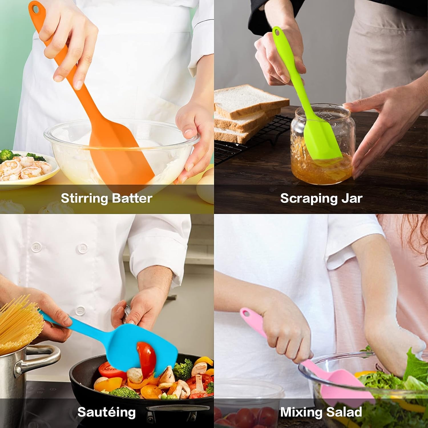 14 Pcs Silicone Spatulas Set, Heat Resistant Rubber Spatula for Nonstick Cookware, Include Spatulas, Cooking Spoons, Kitchen Tong, Baking Utensils, Dishwasher Safe, Multicolor