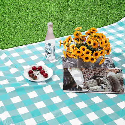 3 Packs Aqua and White Checkered Tablecloths 54 X 108 Inches Disposable Plastic Gingham Tablecovers Waterproof Rectangle Picnic Party Table Covers for Birthday Party Supplies Christmas
